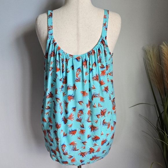 CAbi, New, Aqua/Orange Palm Leaf Tie Front Tassel Tank Blouse Top, Size Large - Picture 6 of 11
